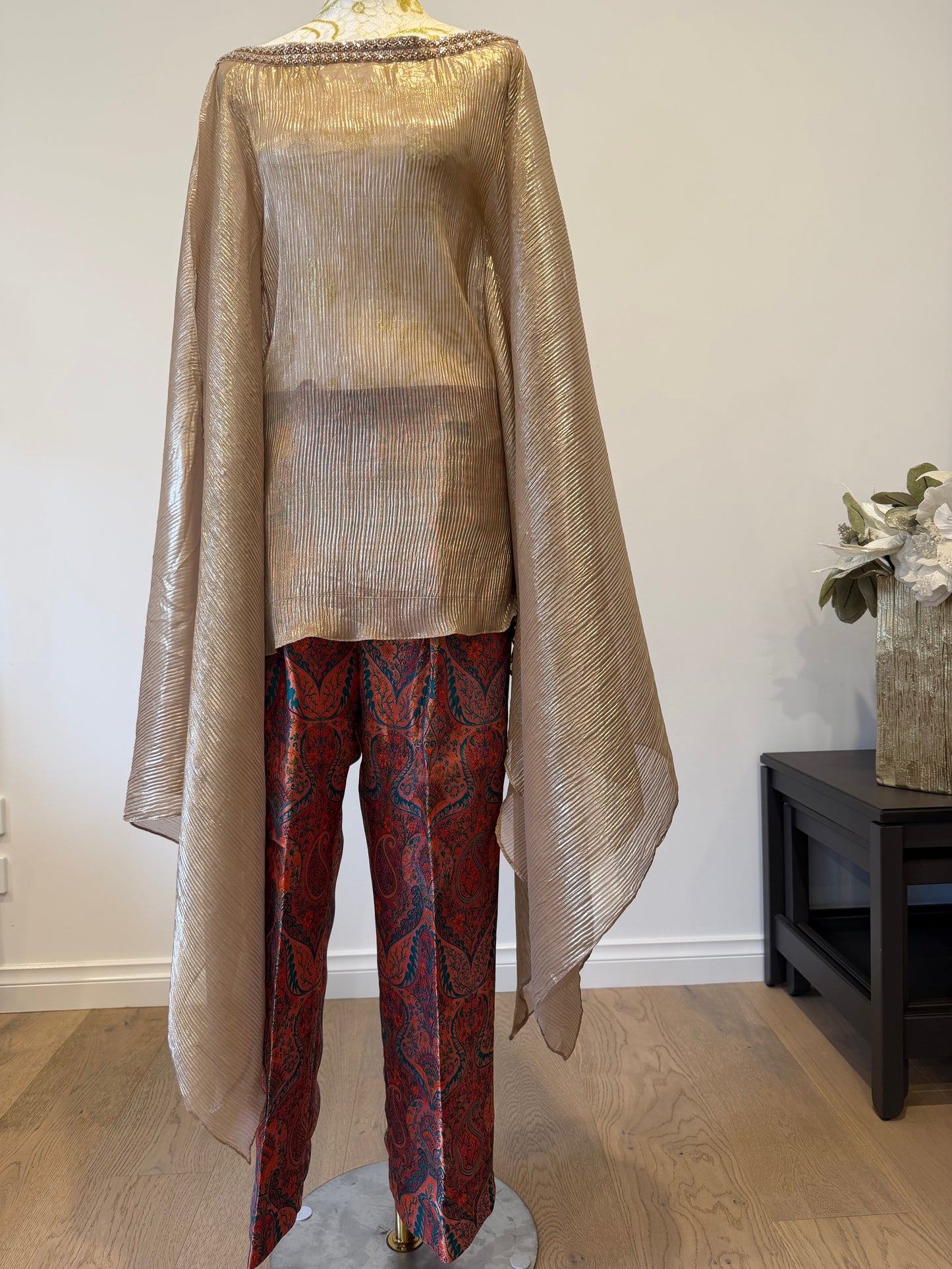 Champagne Gold Pleated Kaftan brocade pants