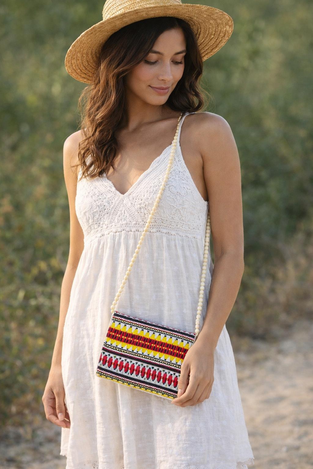 Handwoven Boho Clutch Bag with Strap