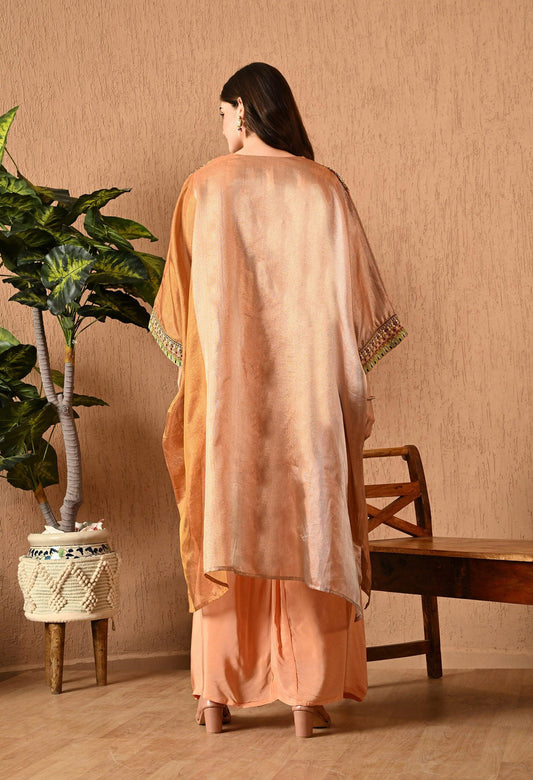 Peach Embroidered Organza Choga