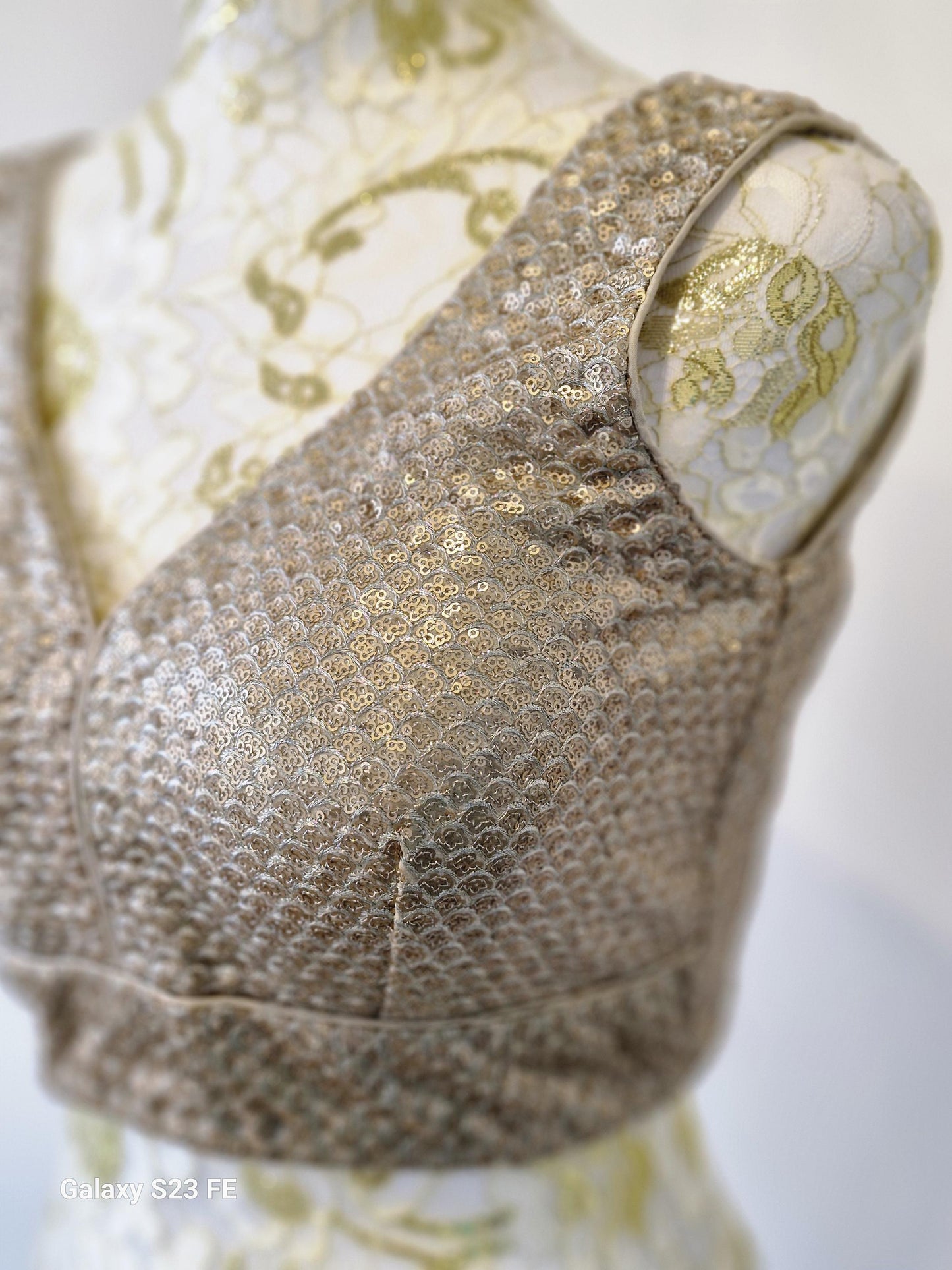 Golden Sequin Blouse: Padded Crop Top, Indian Party Wear, Size 38