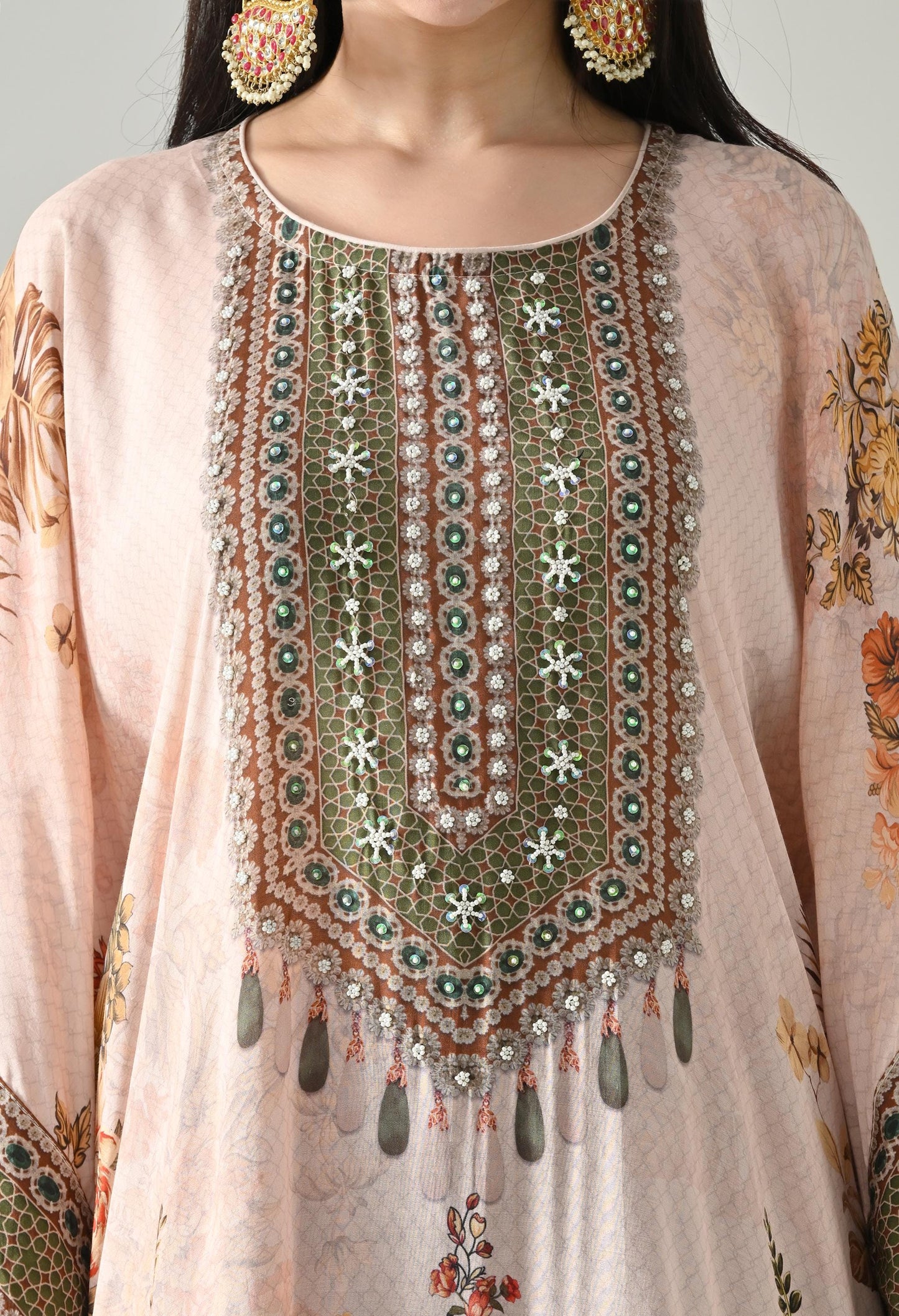 Muslin Digital Print Kaftan Set with Matching Pants Size 42