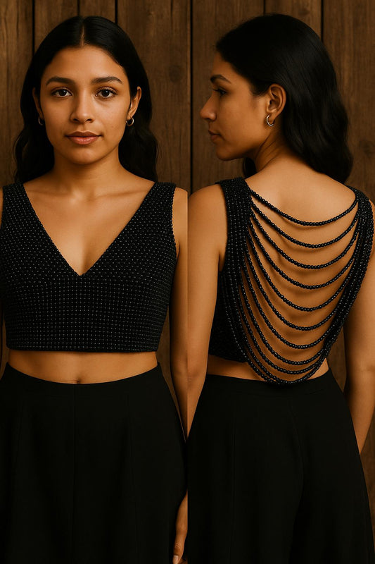 Black Beaded Designer Saree Blouse