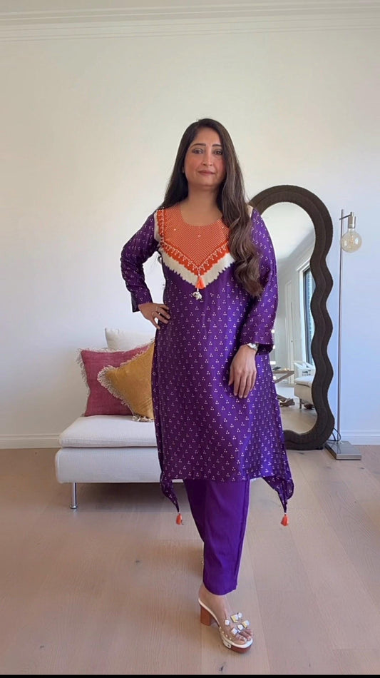 Purple Gajji Silk Traditional cord set
