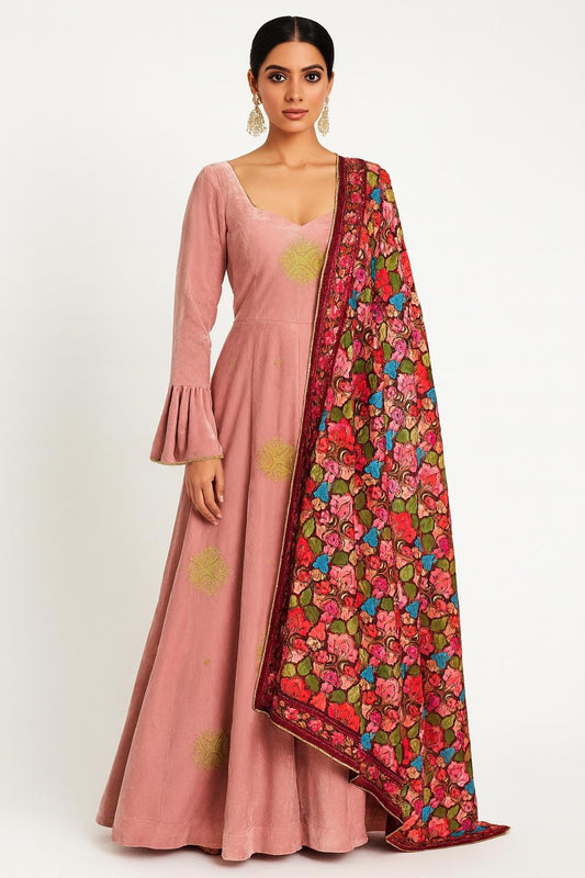 Dusty Pink Velvet Anarkali Suit size 48-50