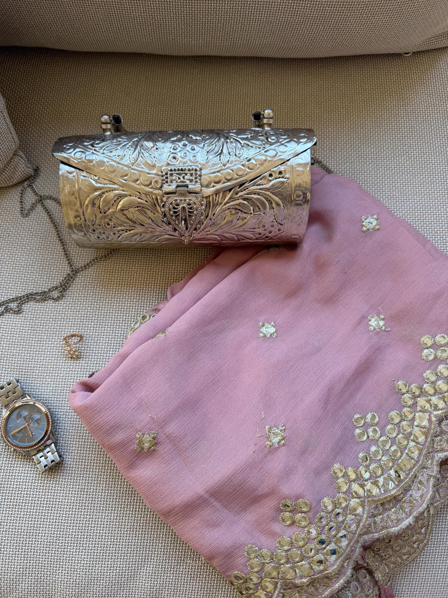 Elegant Dusty Rose Embroidered Sharara Suit