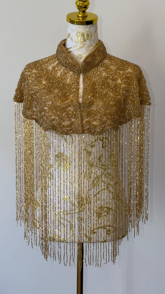 Gold Embroidered Fringe Cape Jacket