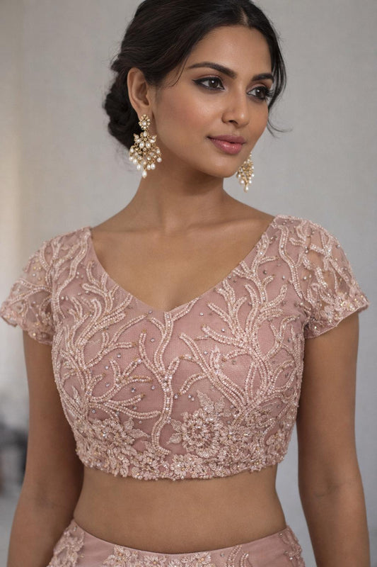 Nude Pink Embroidered Blouse