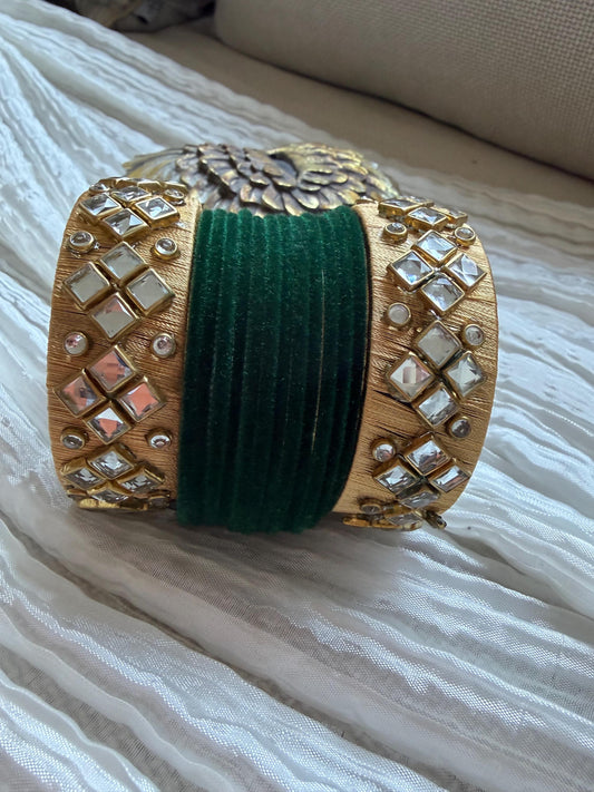 Green Velvet Kundan Bangle Set