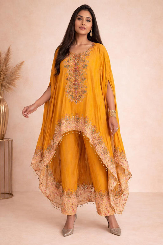 Mustard crape Kaftan Set