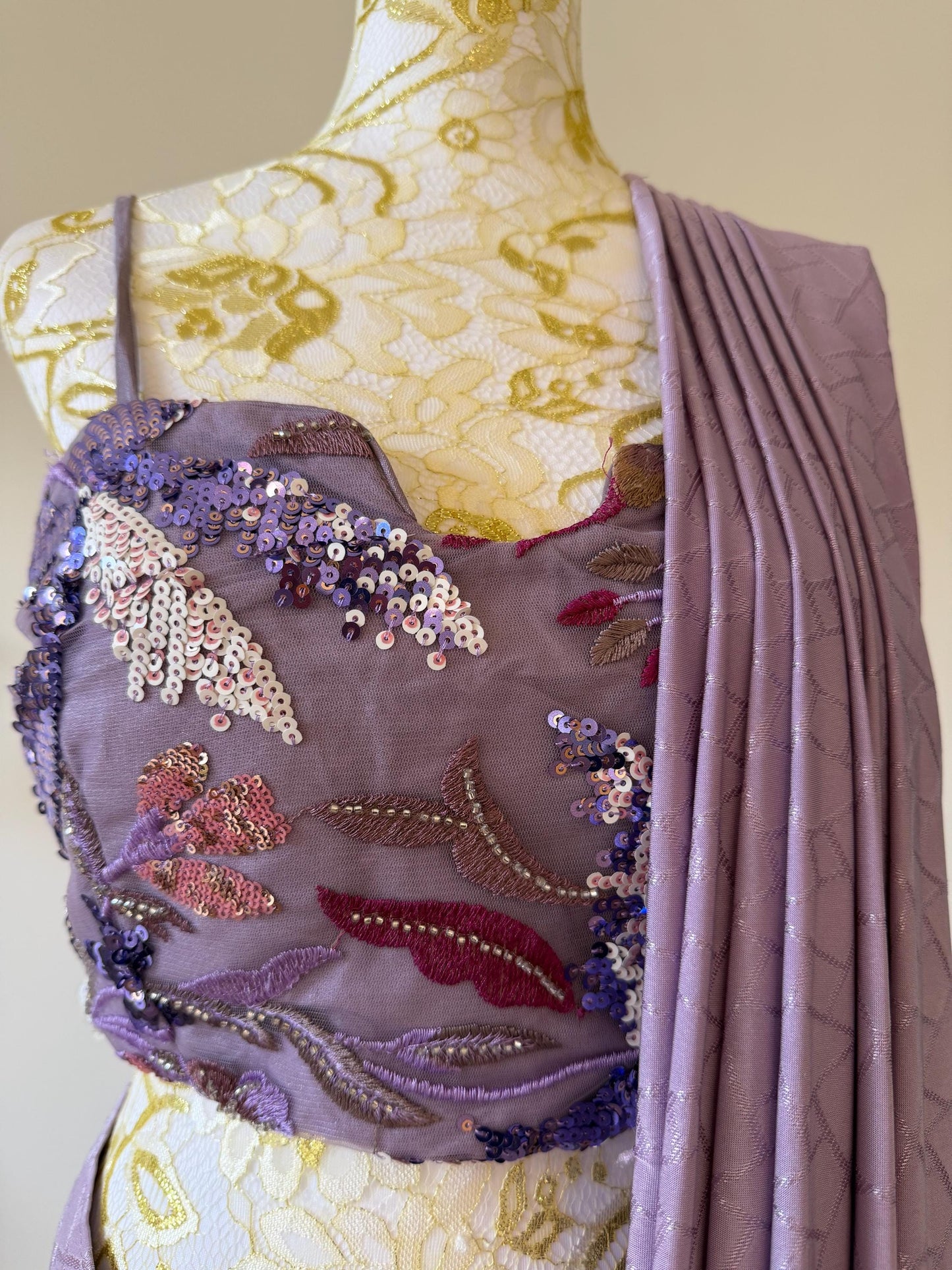 Dusty Lavender Pre-Draped Saree Set