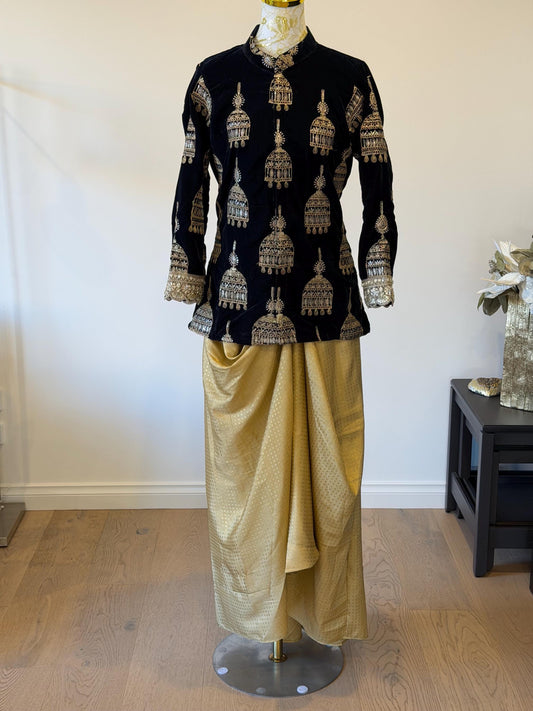 Navy blue Velvet Indo Western Set