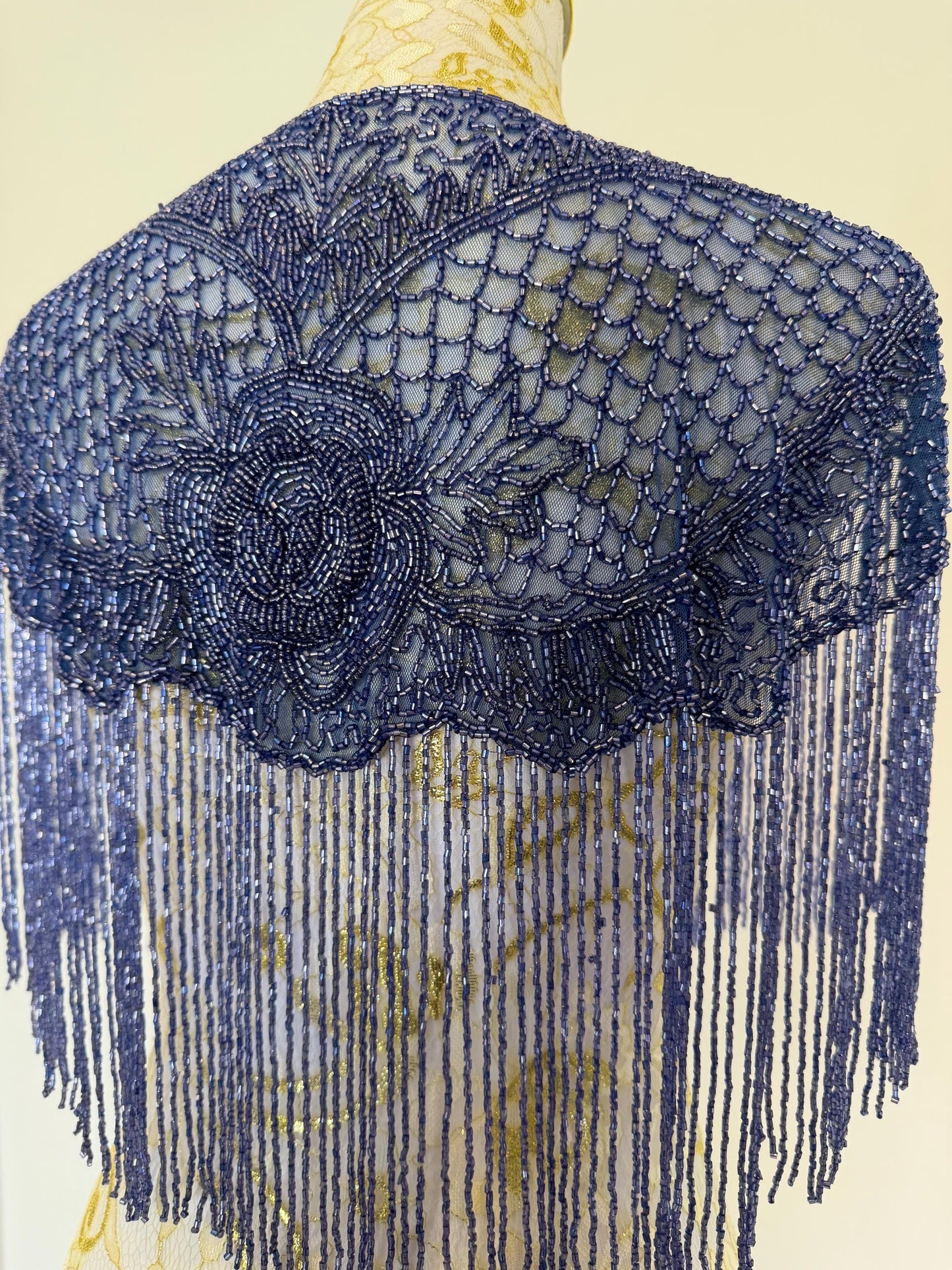 Greyish Blue Beaded Fringe Capelet | Vintage Inspired Statement Evening Cover Up