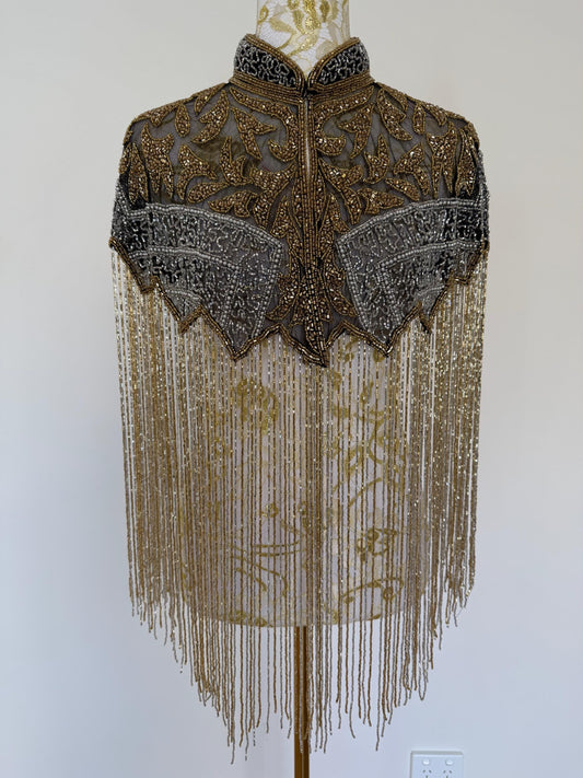 Black Gold Beaded Fringe Capelet |