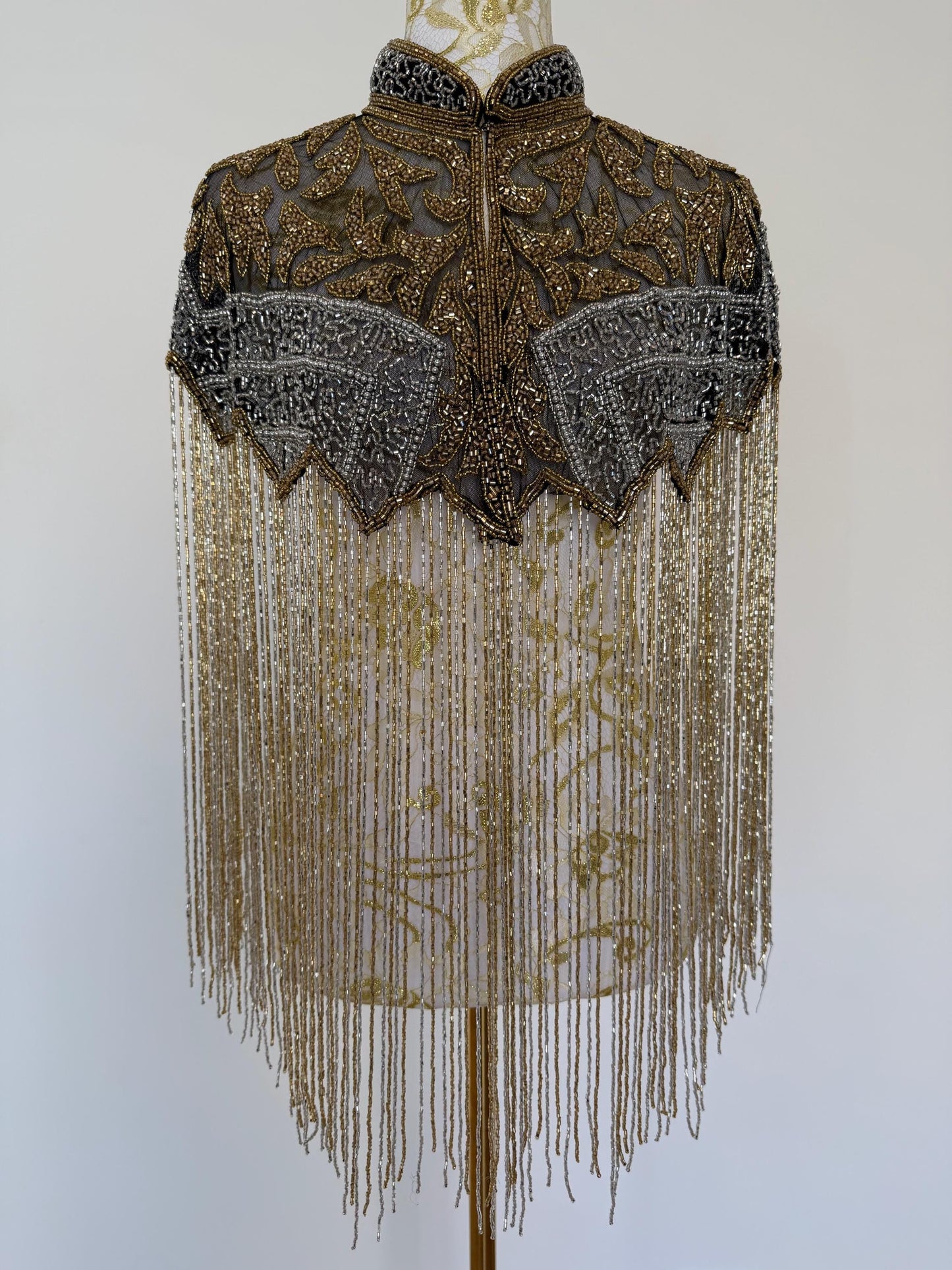 Black Gold Beaded Fringe Capelet |