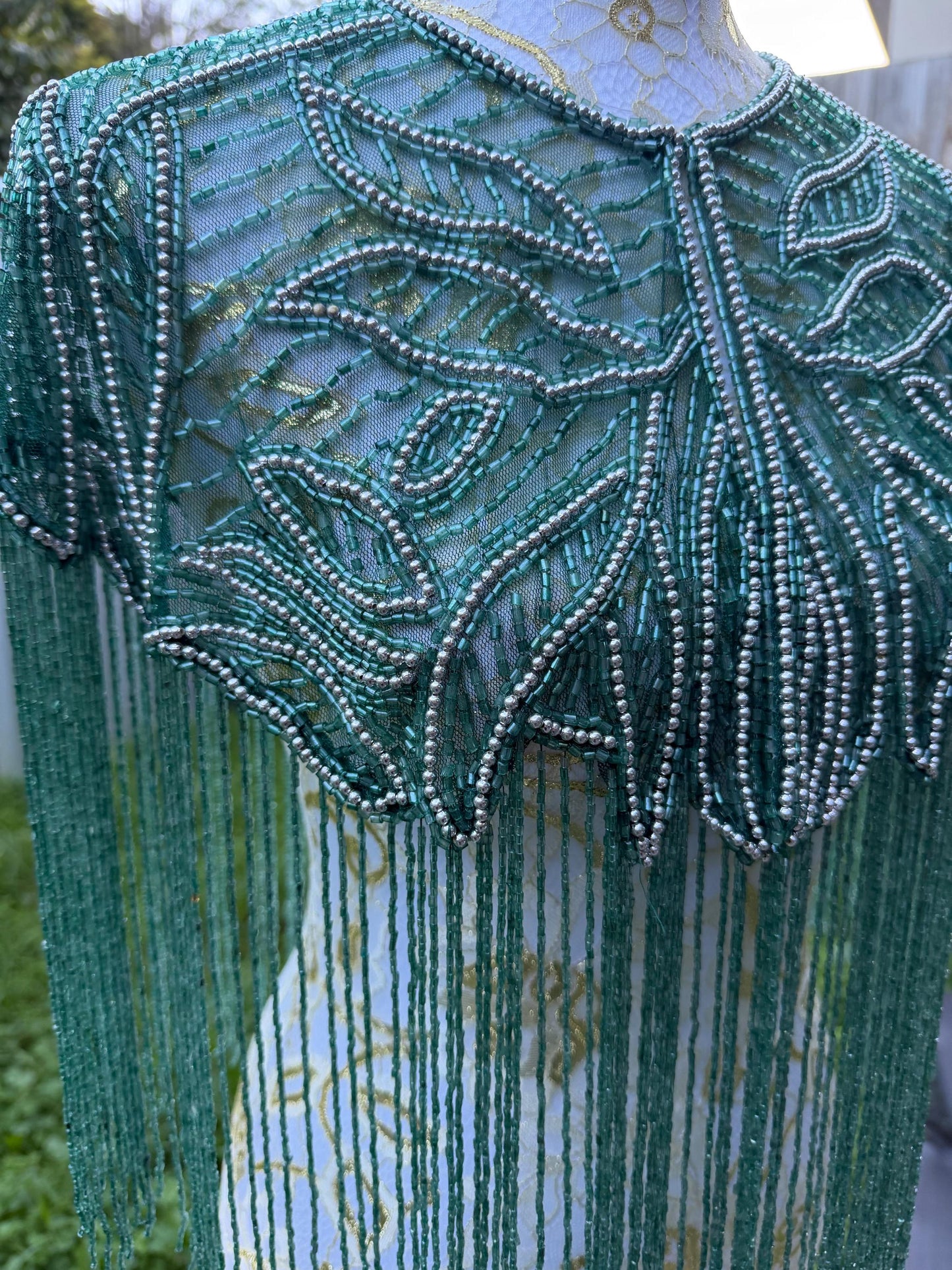 Emerald Teal Beaded Fringe Capelet