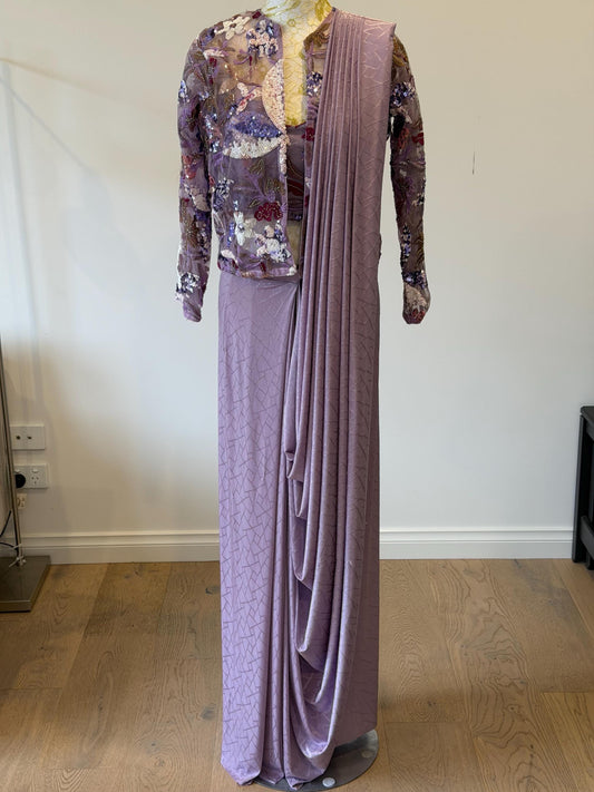 Dusty Lavender Pre-Draped Saree Set
