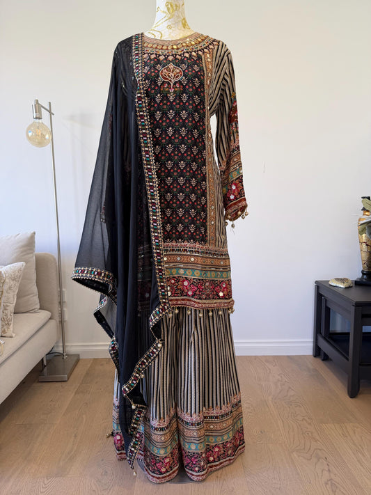 Black Crape Sharara Suit