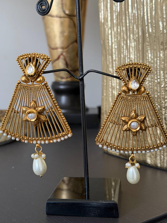 Gold Pearl Statement Earrings