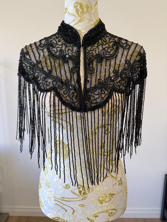 Black Beaded Fringe Capelet