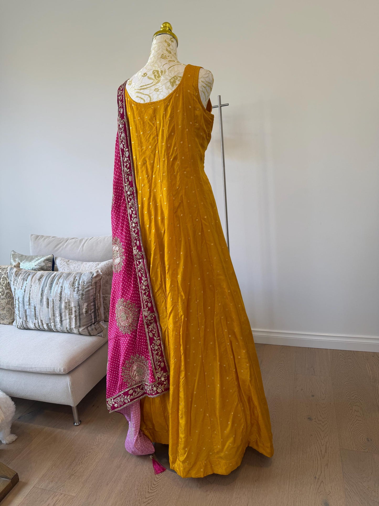 Mango Yellow Anarkali Dress with Magenta Embroidered Dupatta