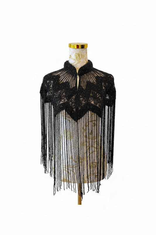 Black Beaded Fringe Capelet