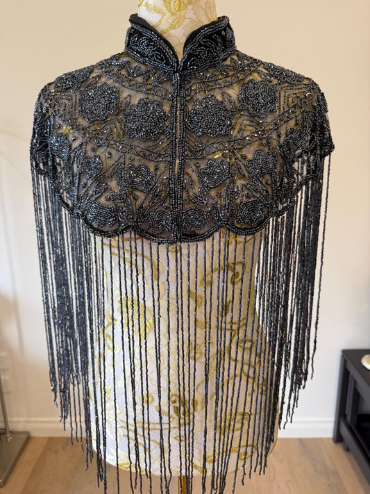 Metallic Beaded Fringe Capelet