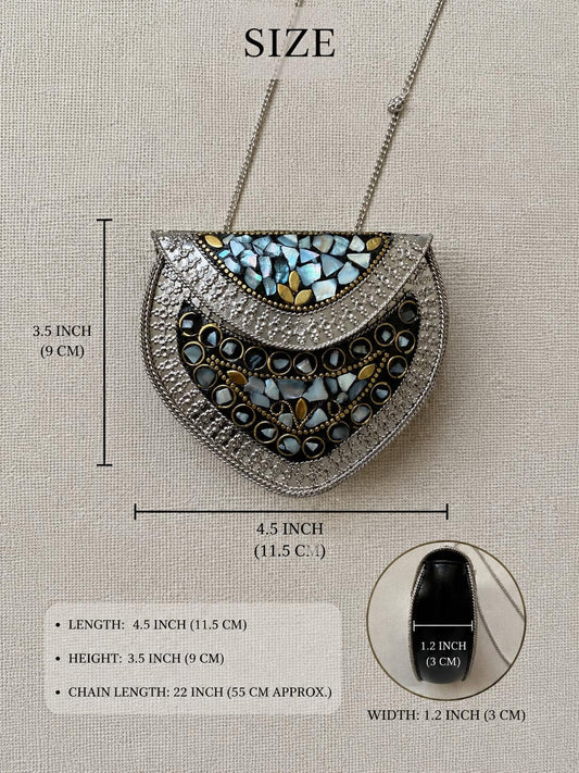 Handcrafted Mosaic Clutch Bag | Ethnic Mirror Work Sling Purse, Boho Evening Bag
