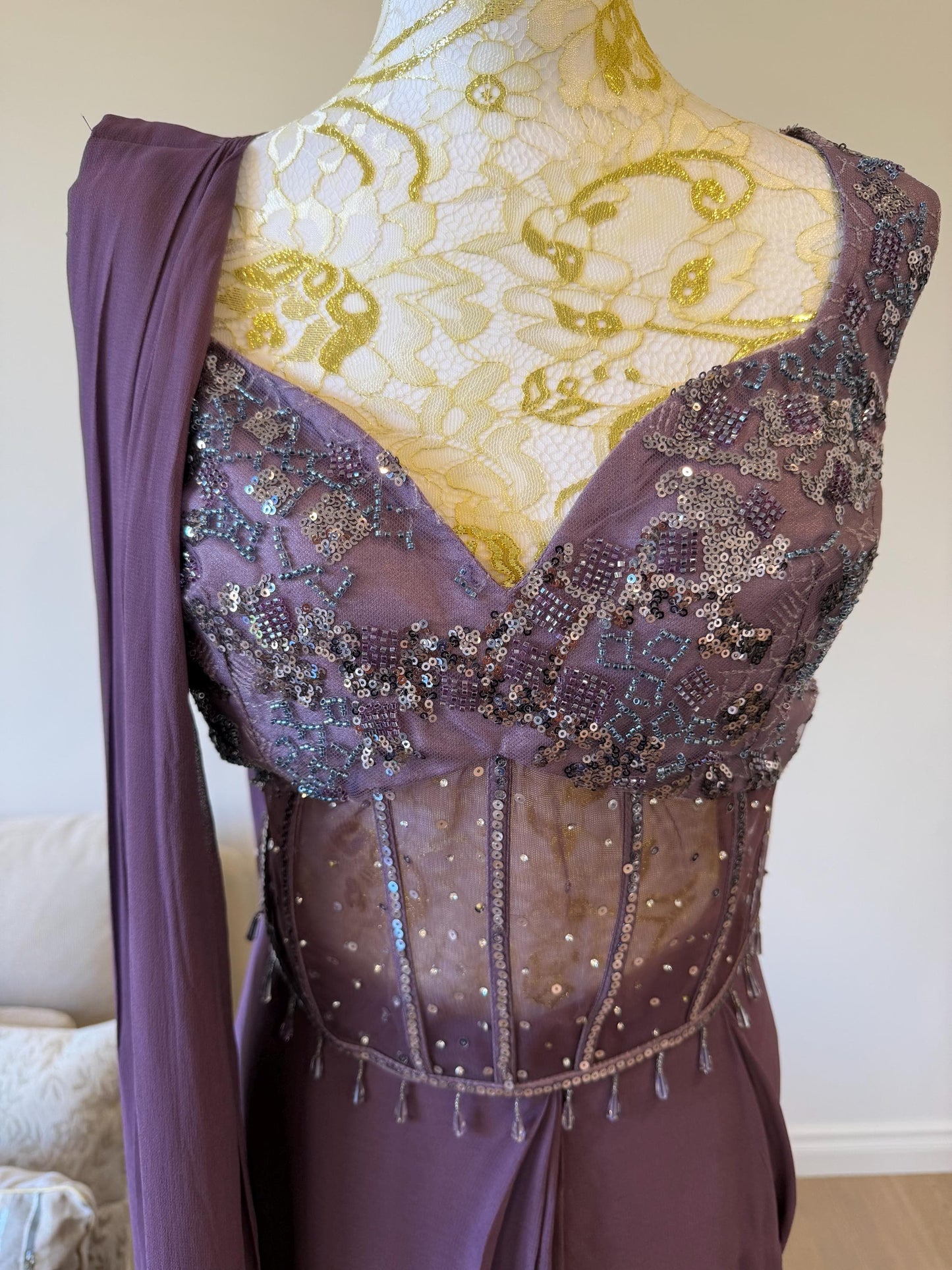 Plum Georgette Ready-to-Wear Saree