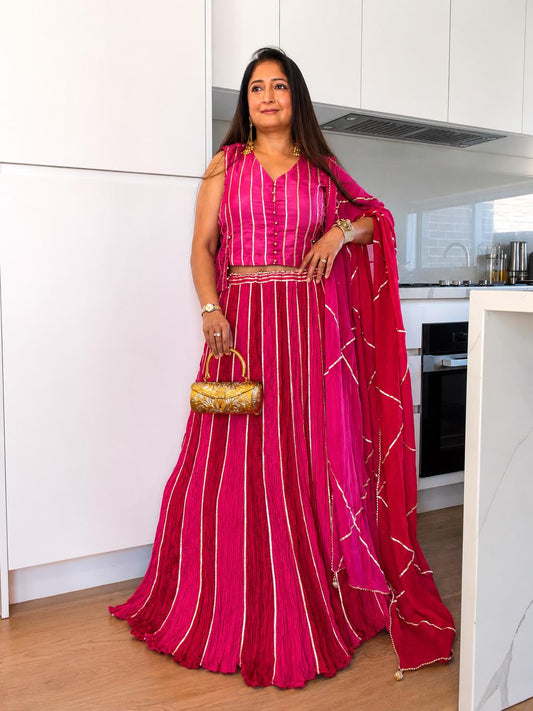 Pink Ombre Chanderi Silk Lehenga Set