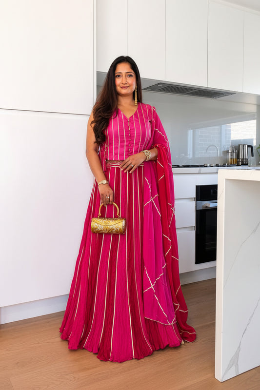 Pink Ombre Chanderi Silk Lehenga Set
