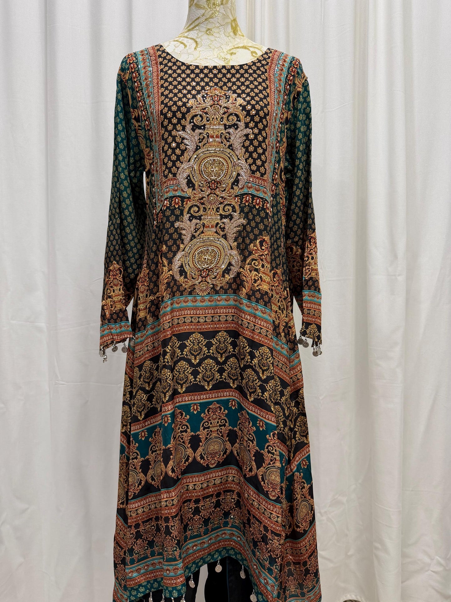 Black Printed Crepe Indo-Western Set