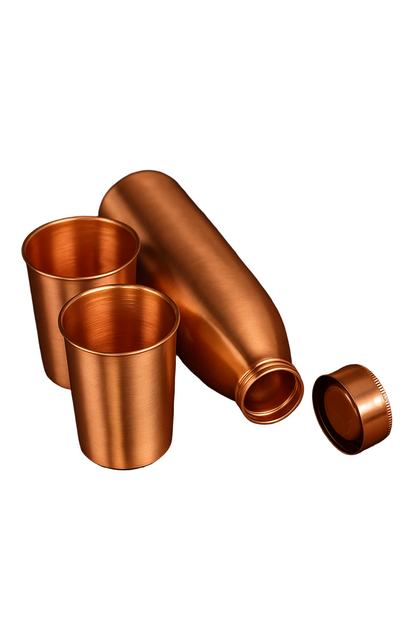 Copper Bottle and Glass Gift 3 Pc Set