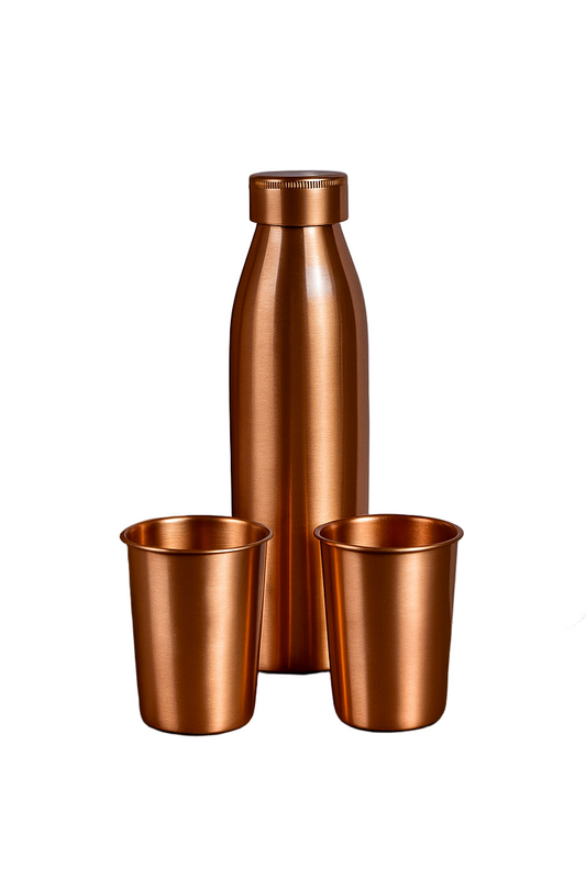 Copper Bottle and Glass Gift 3 Pc Set