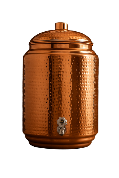 4.5L Copper Hammered Water Dispenser with Tap - Handcrafted Joint-Free Jug