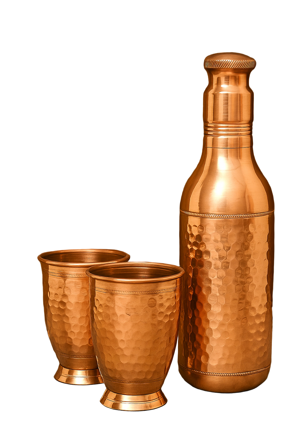 Pure Copper Drinkware Gift Set of Cocktail Design 1 Bottle & 2 Glass