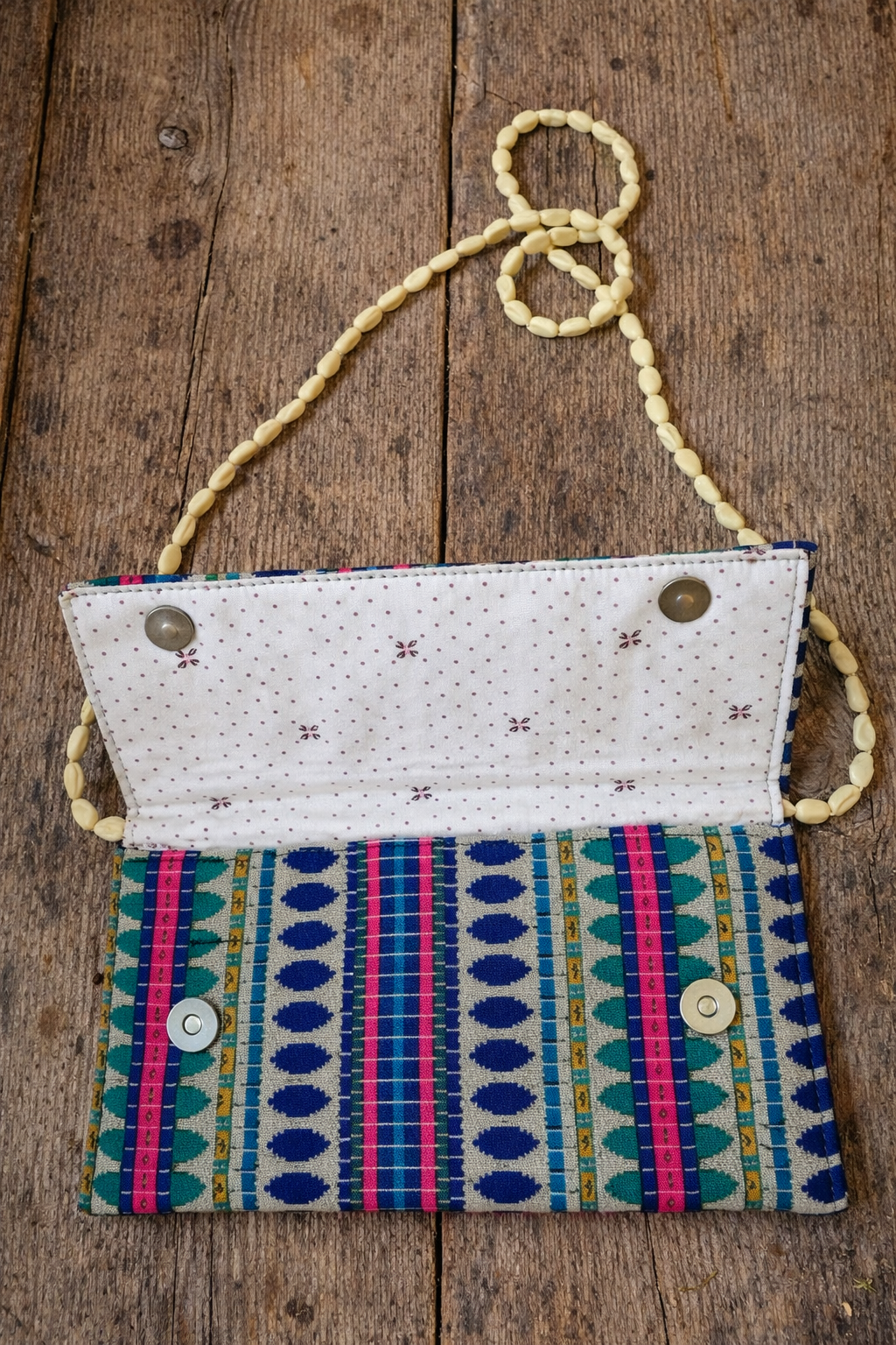 Handwoven Boho Clutch Bag with Beaded Strap – Colorful Ethnic Crossbody Purse