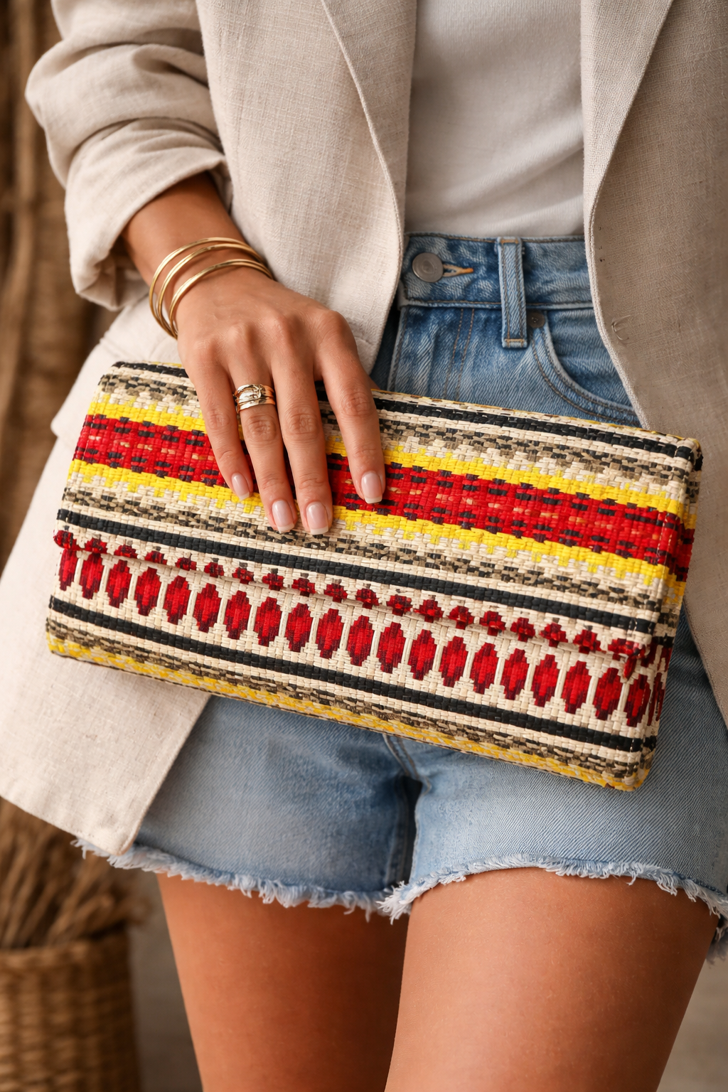 Handwoven Boho Clutch Bag with Strap