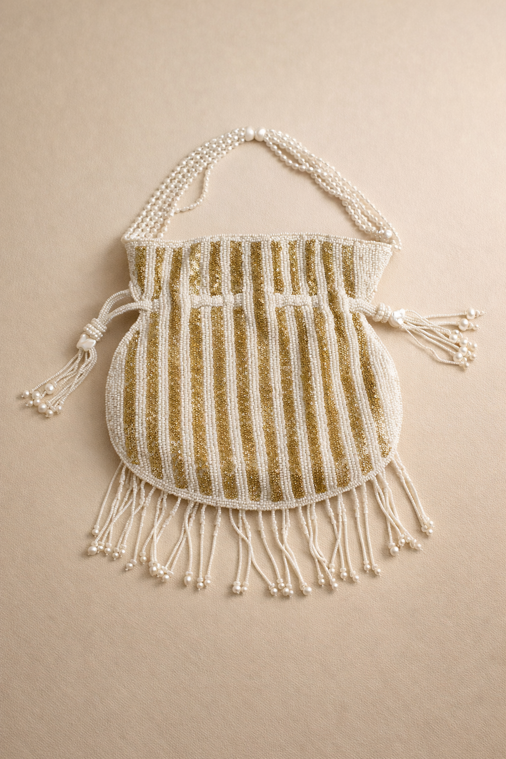 Handcrafted Pearl & Gold Beaded Potli Handbag