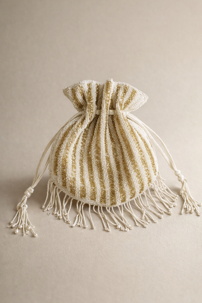 Handcrafted Pearl & Gold Beaded Potli Handbag
