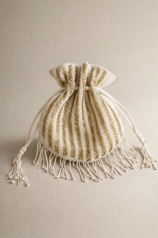 Handcrafted Pearl & Gold Beaded Potli Handbag