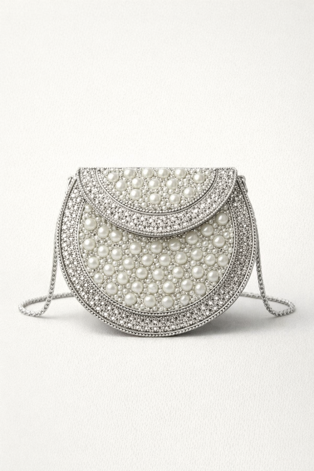 Mini Pearl Embellished Metal Clutch Bag