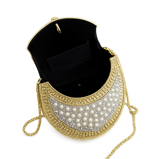 Embellished Metal Sling Clutch