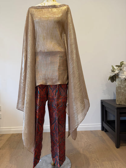 Champagne Gold Pleated  Kaftan brocade pants