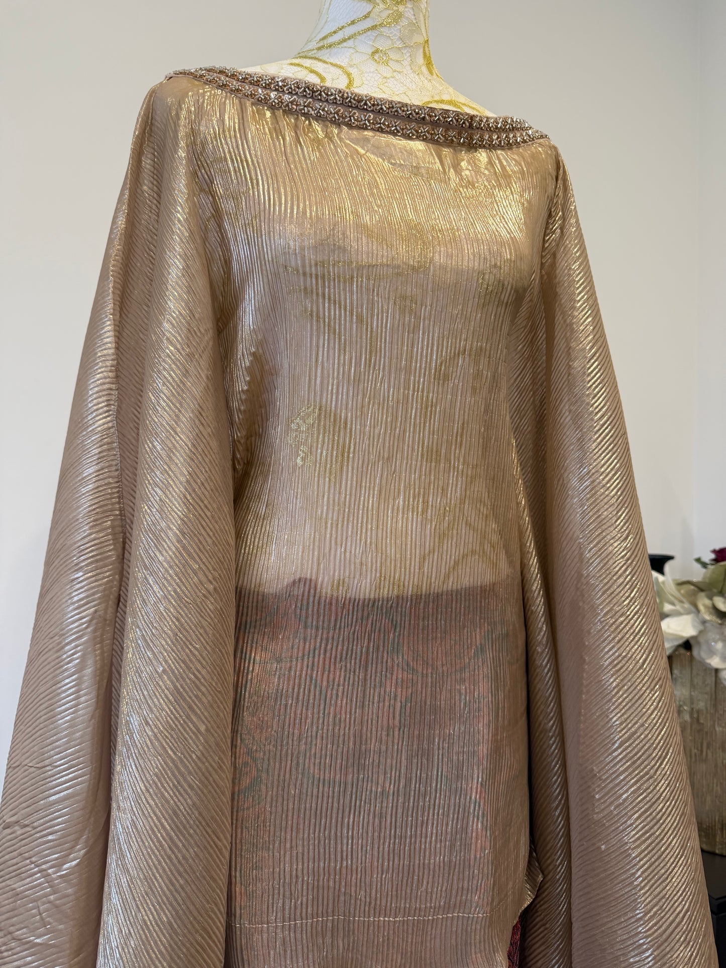 Champagne Gold Pleated  Kaftan brocade pants