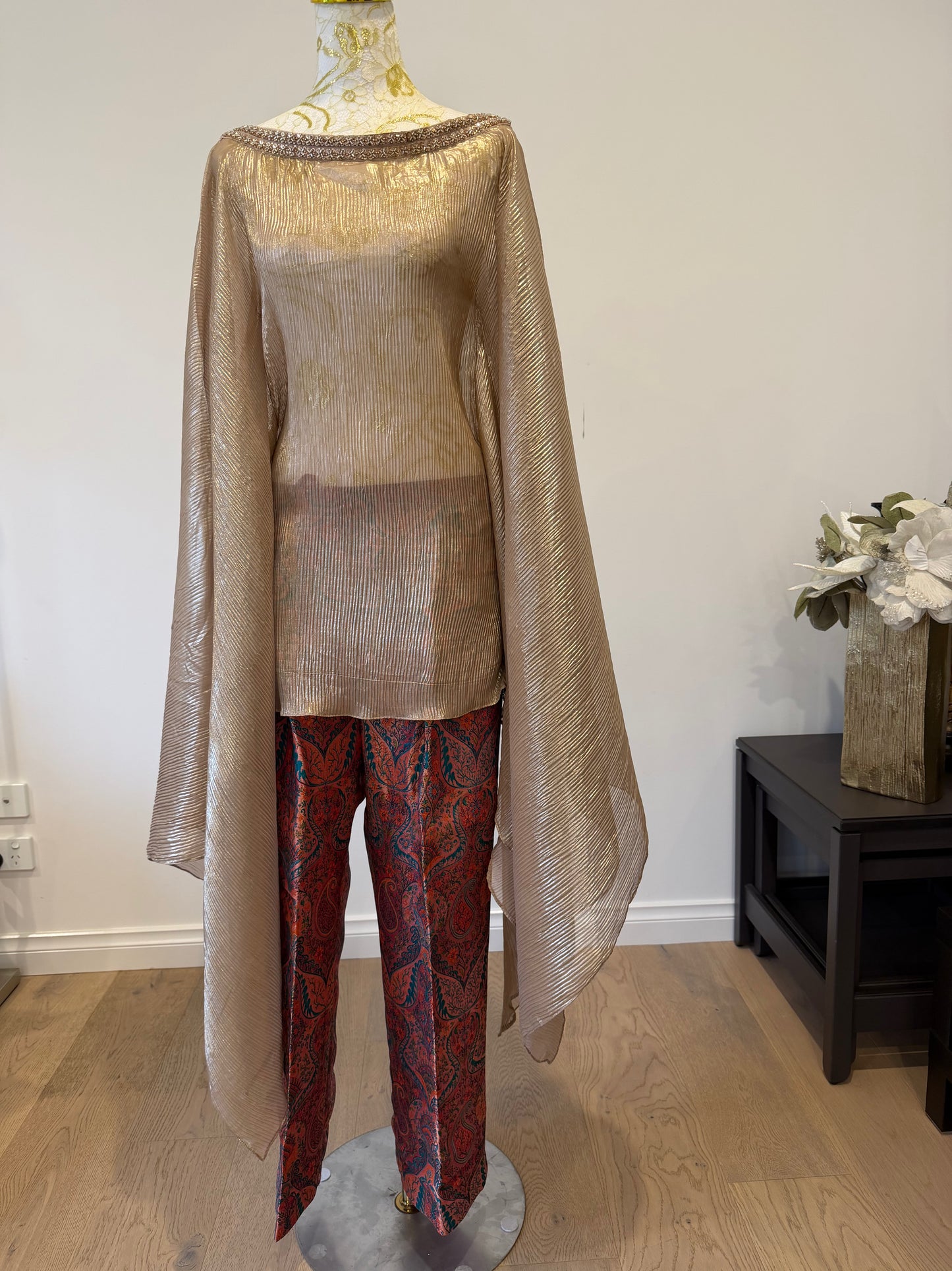 Champagne Gold Pleated  Kaftan brocade pants