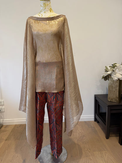 Champagne Gold Pleated  Kaftan brocade pants