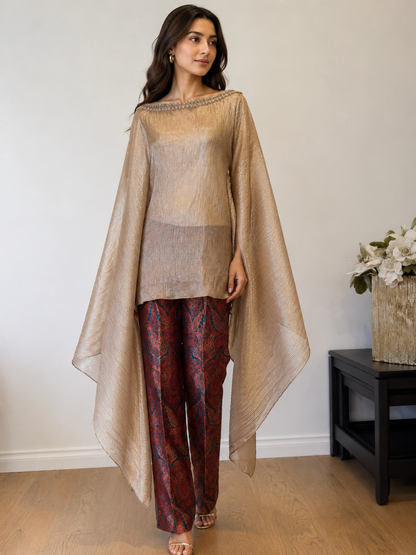 Champagne Gold Pleated  Kaftan brocade pants
