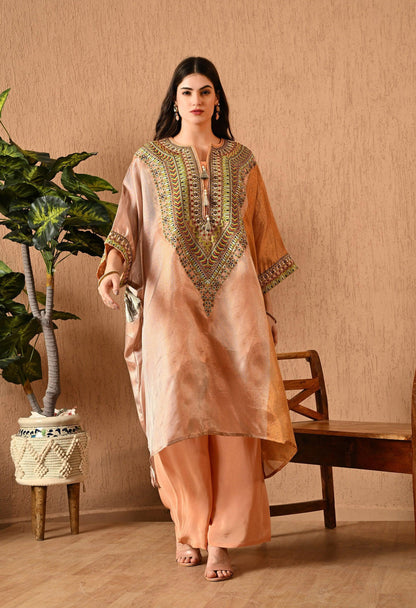 Peach Embroidered Organza Choga