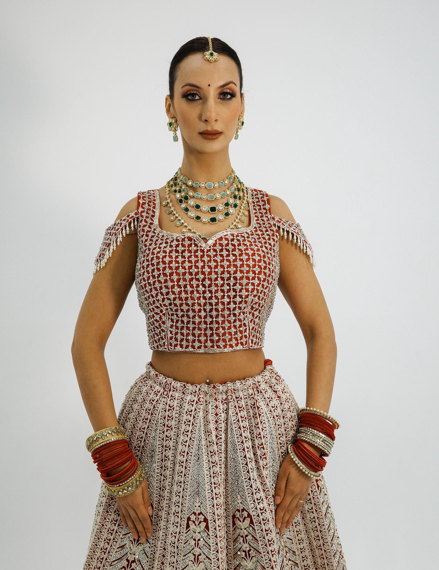 Strawberry Color Embroidered Bridal lehenga