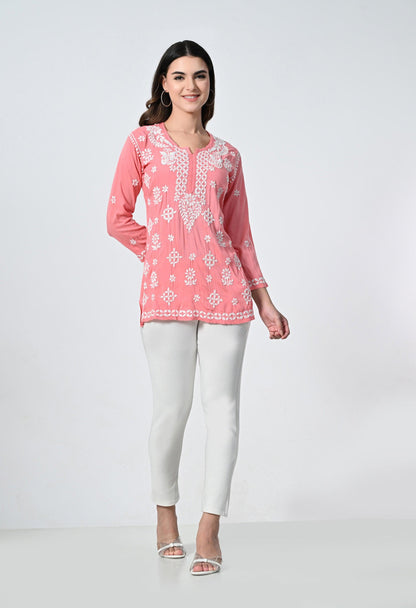 Peach Short Lucknowi Short Kurti